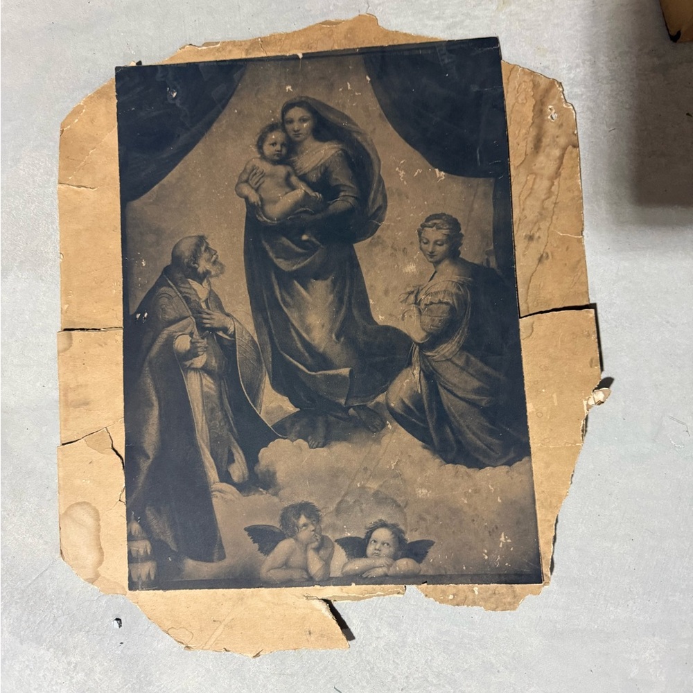 Vintage Religious Art Print of the Sistine of Madonna by Raphael. Very old!